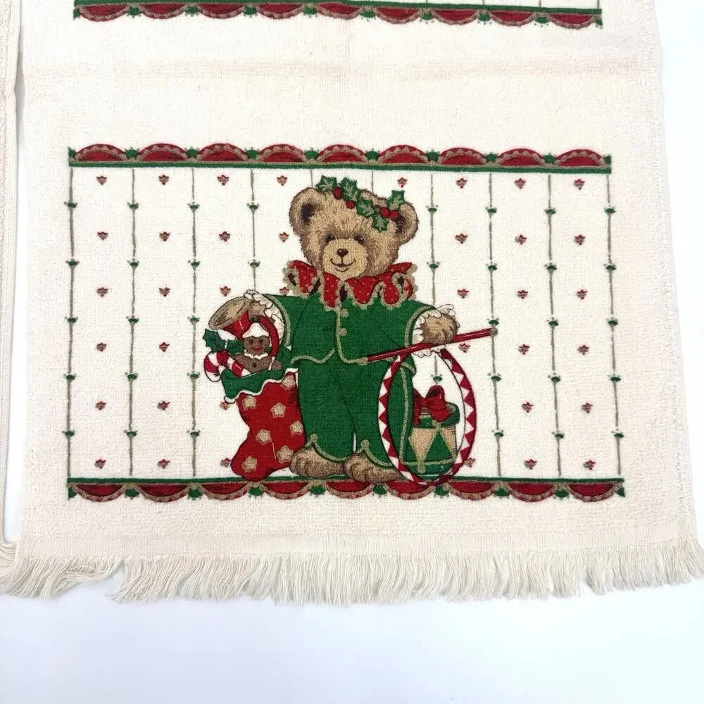 Set of Two Cannon 90s Bears In Toyland Fringed Christmas Hand Towels 24